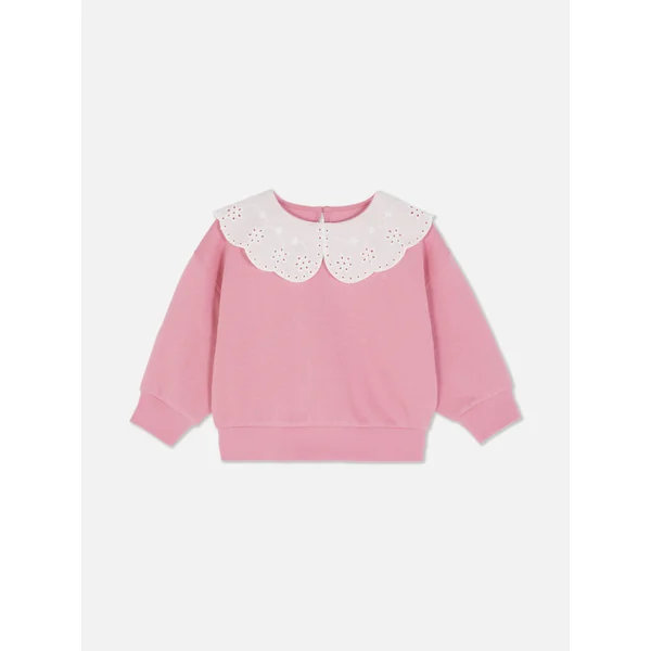 Eyelet Collar Sweatshirt - Pink