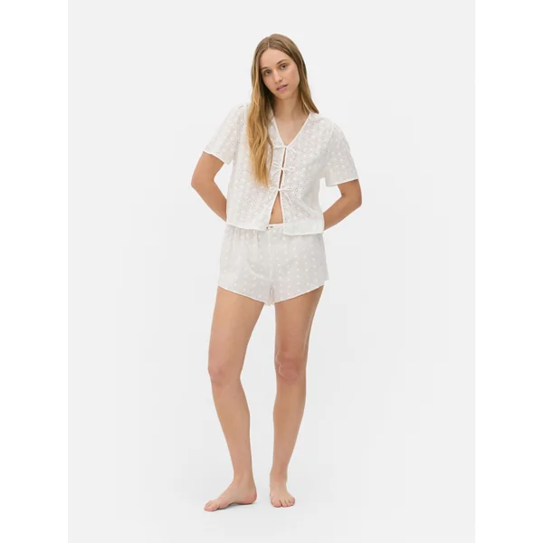 Eyelet Pajama Shorts - White