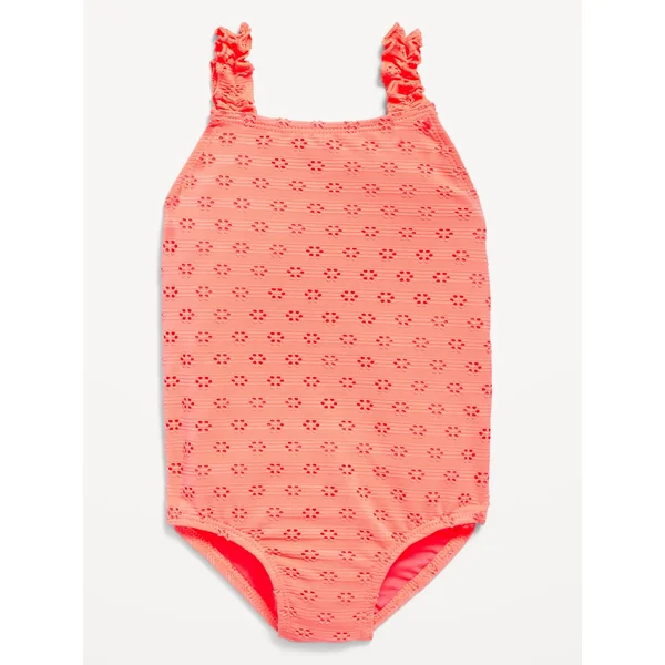 Eyelet Ruffle-Strap One-Piece Swimsuit for Toddler Girls - Coral Tropics