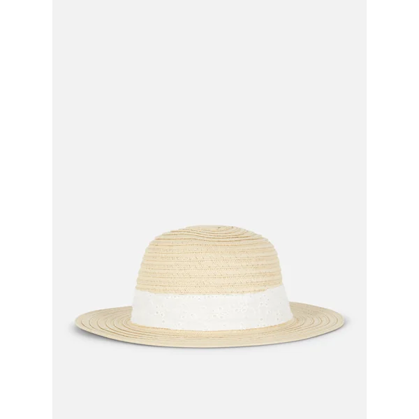 Eyelet Straw Hat - Natural