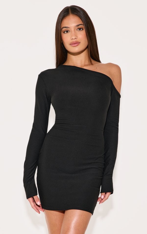 Black Soft Touch Asymmetric Bodycon Dress