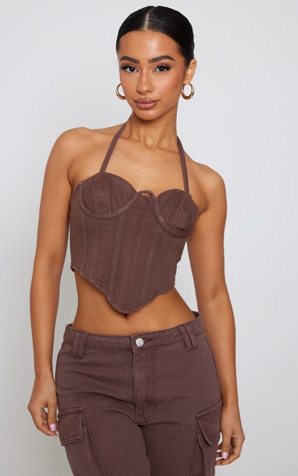 Petite Chocolate Denim Seam Detail Corset