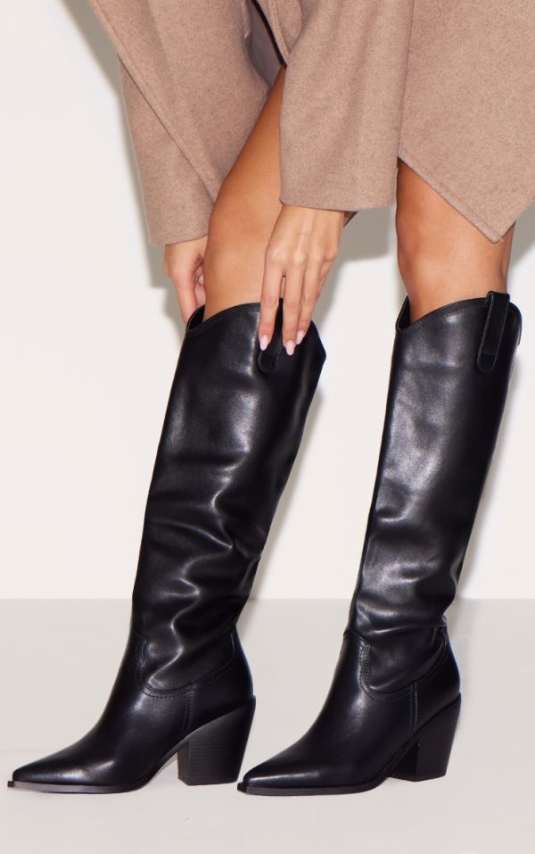 Black Mid Calf Cowboy Boots