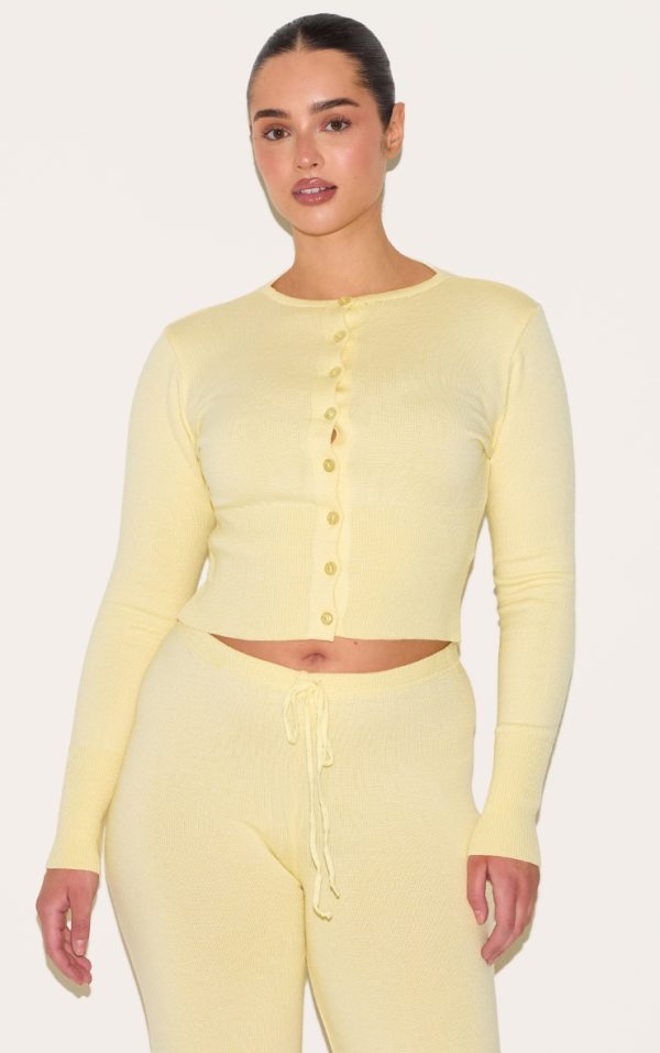 Shape Lemon Knitted Button Front Wide Rib Cardigan