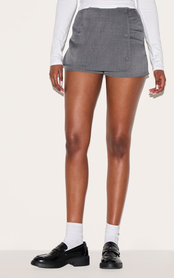 Charcoal Woven Tailored Wrap Front Skort