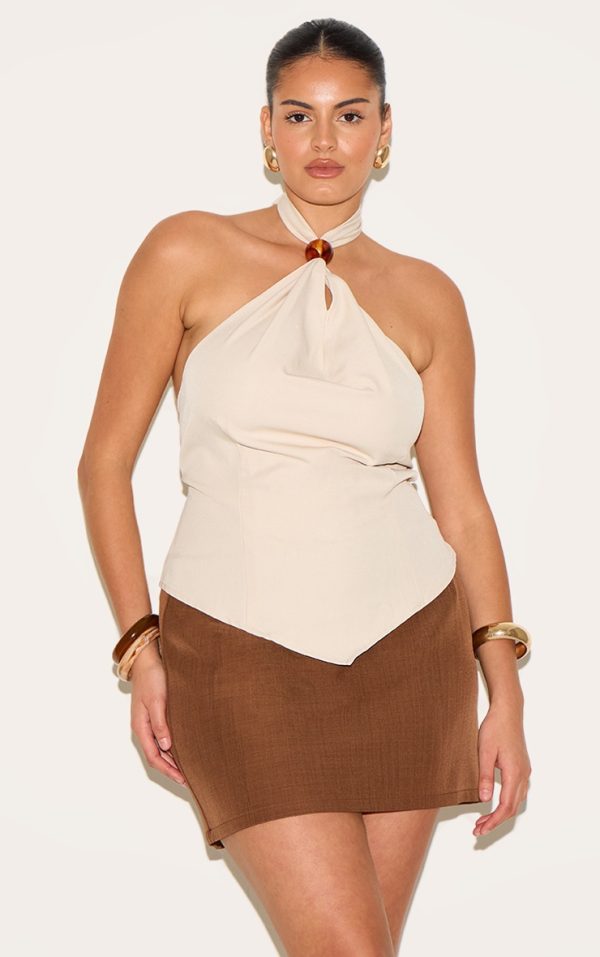 Plus Ecru Bead Detail Halterneck Top