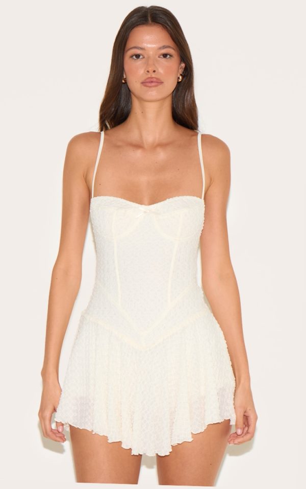 Cream Textured Lace Strappy Skort Floaty Romper