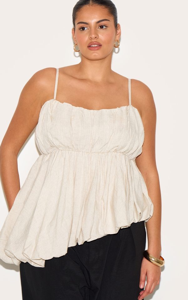 Plus Beige Linen Look Puff Ball Asymmetric Cami