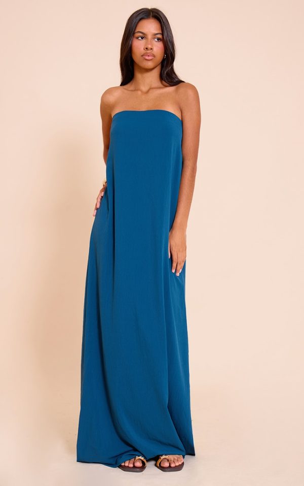 Petite Teal Floaty Woven Bandeau Maxi Dress
