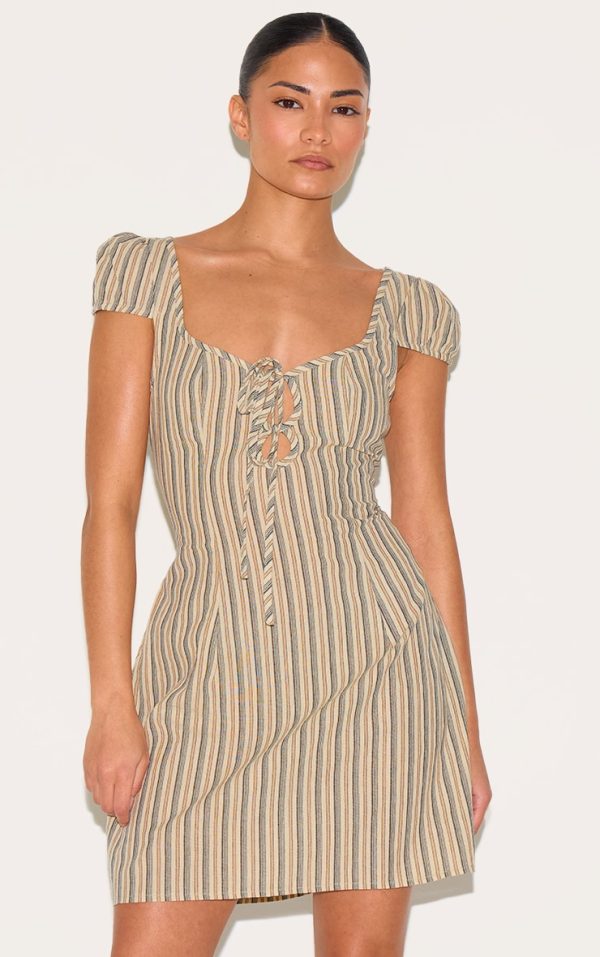 Petite Stone Striped Front Tie Mini Dress