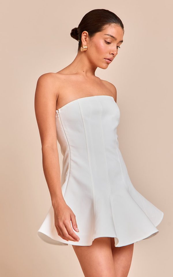 Petite White Woven Bandeau Shift Mini Dress
