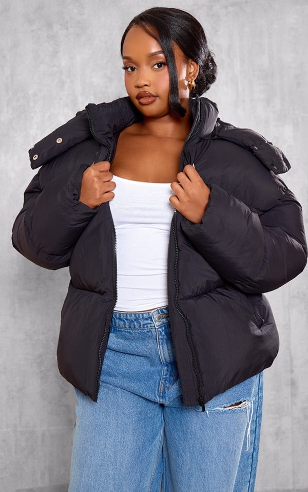 Plus Black Oversized Hooded Puffer Jacket