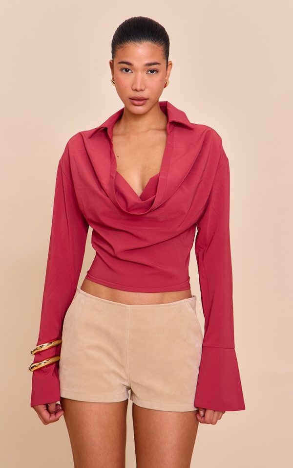 Blush Rose Chiffon Cowl Neck Blouse