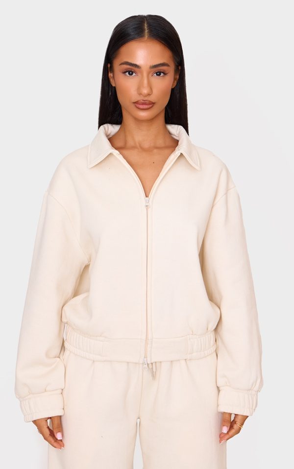 Petite Ecru Zip Through Collared Sweatshirt