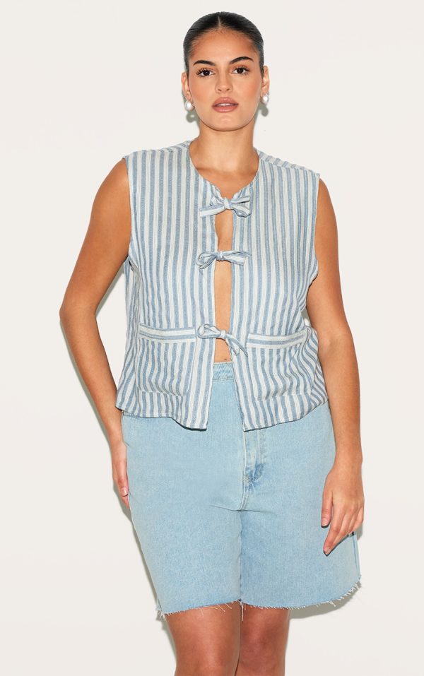 Plus Light Blue Stripe Tie Front Vest