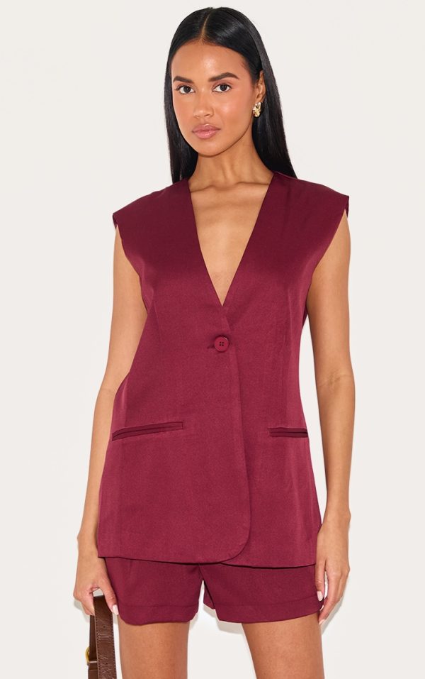 Burgundy Premium Tailored Woven Longline Vest