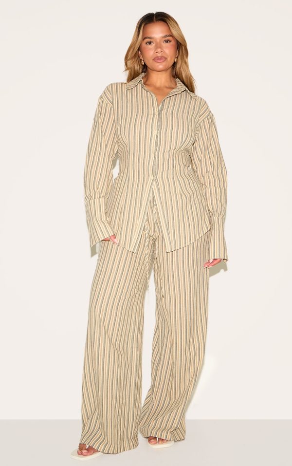Shape Olive Striped Elasticated Waist Wide Leg Pants