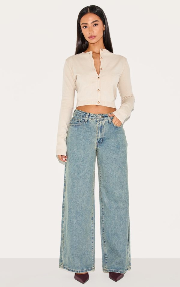 Petite Vintage Wash Washed Wide Leg Jeans