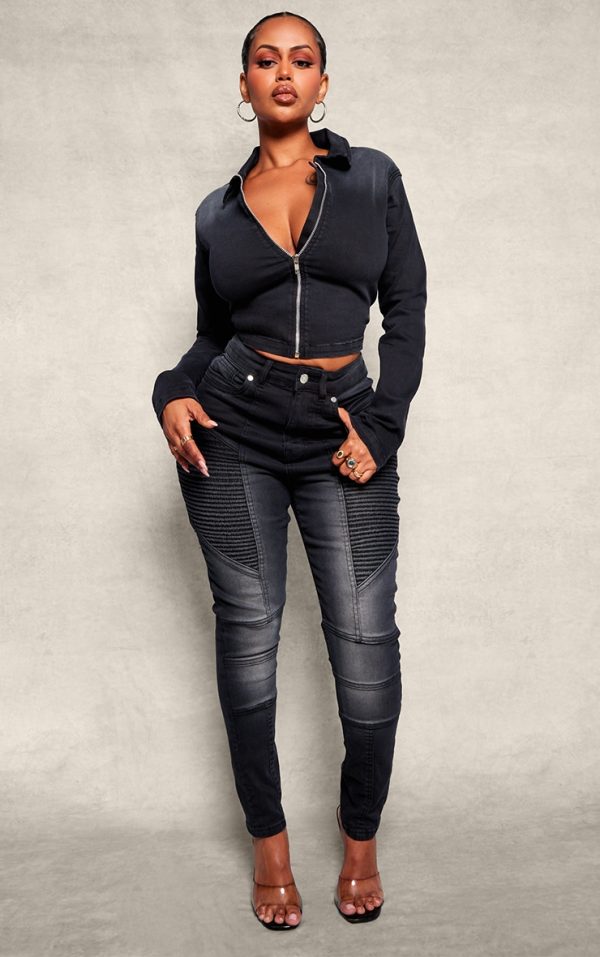 Shape Black Stretch Denim Seam Biker Skinny Jeans
