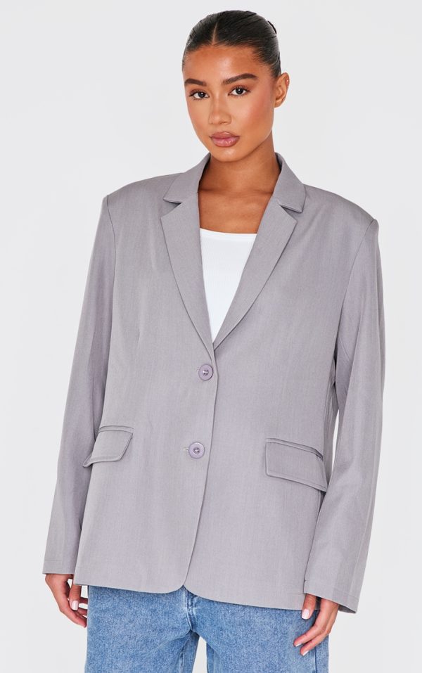 Grey Seam Detail Structured Oversized Blazer