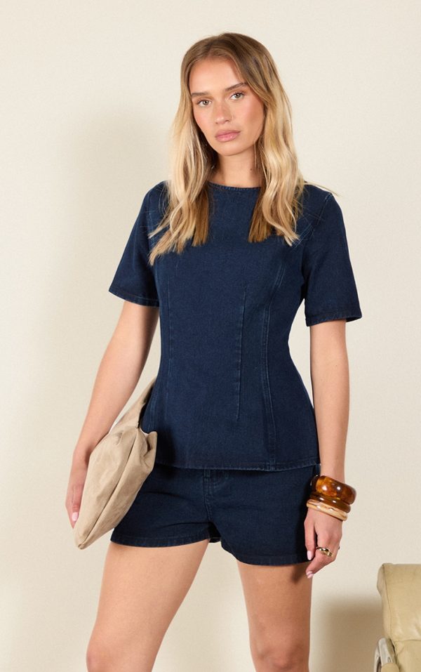 Dark Indigo High Waist Denim Shorts