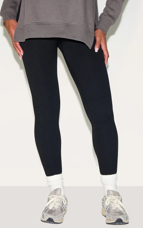 Maternity Black Snatched Ribbed Leggings