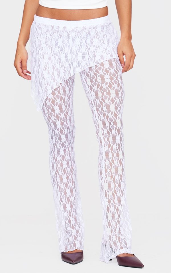 White Lace Skirt Overlay Detail Straight Leg Pants