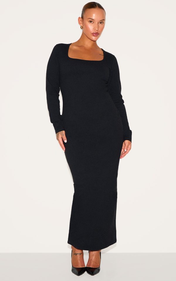 Plus Black Snatched Sculpt Square Neck Midaxi Dress