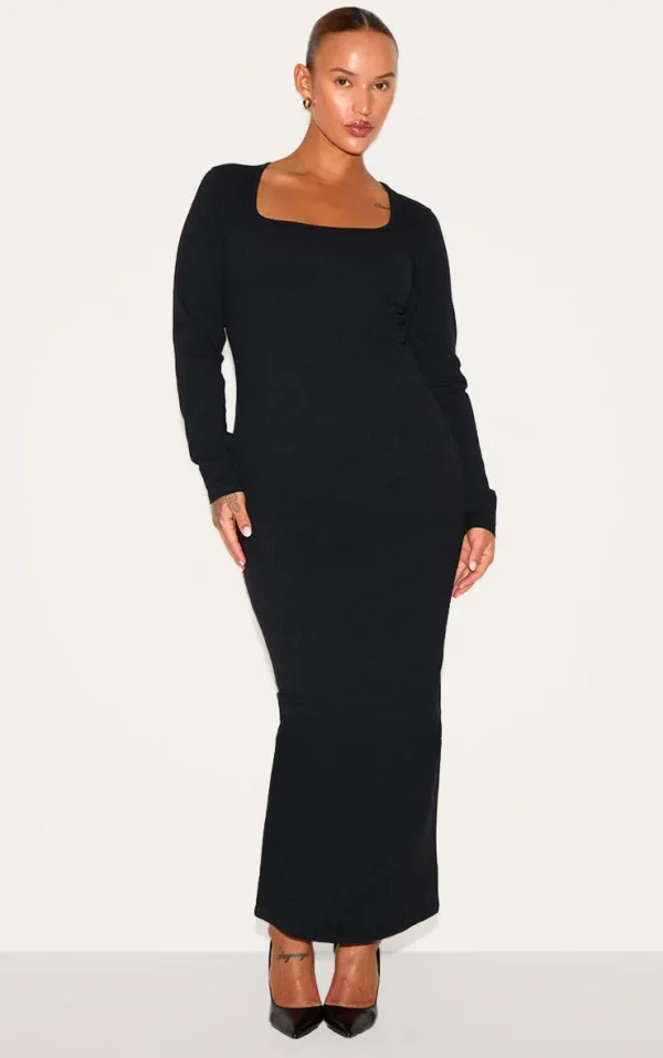Plus Black Snatched Sculpt Square Neck Midaxi Dress