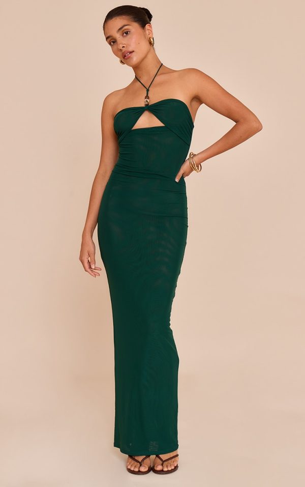 Petite Teal Halterneck Front Detail Maxi Dress