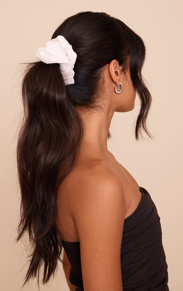 Cream Floral Broidery Anglaise Scrunchie