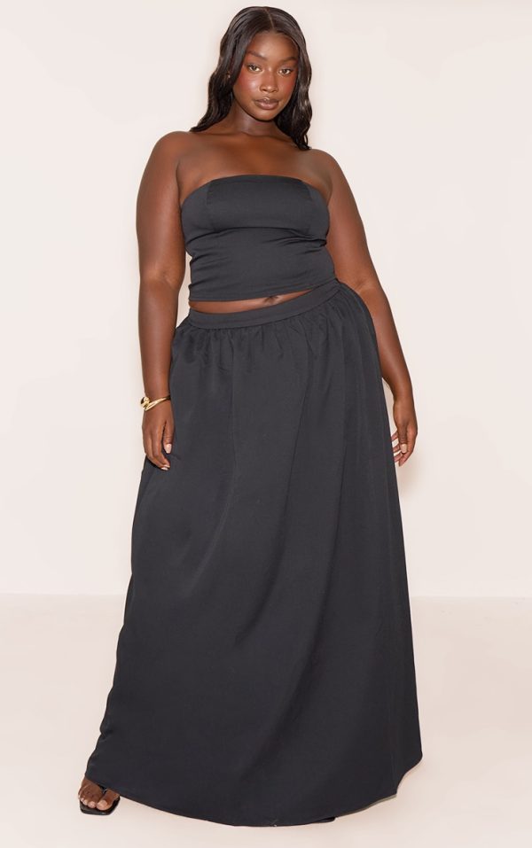 Plus Black Woven Band Detail Pleated Maxi Skirt