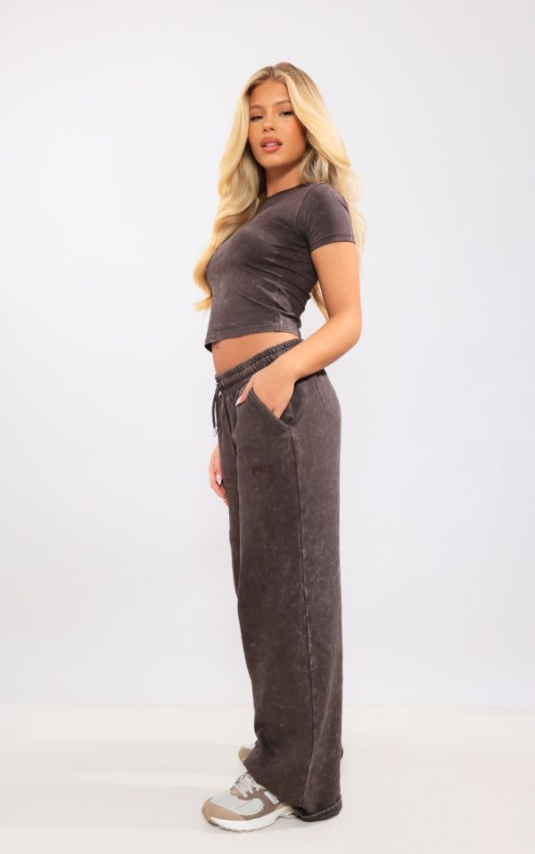 Chocolate Washed Oversized Low Rise Wide Leg Sweatpants