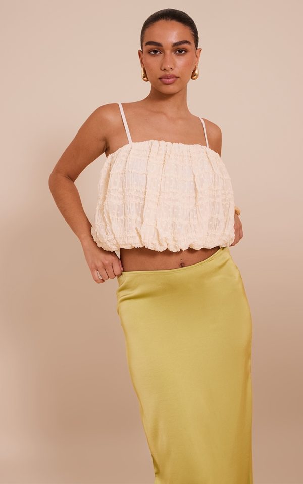 Cream Textured Chiffon Puff Ball Cami Top