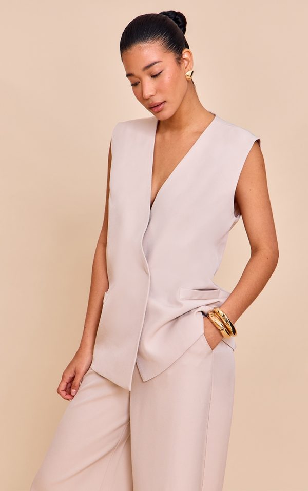 Clay Woven Collarless Pad Vest