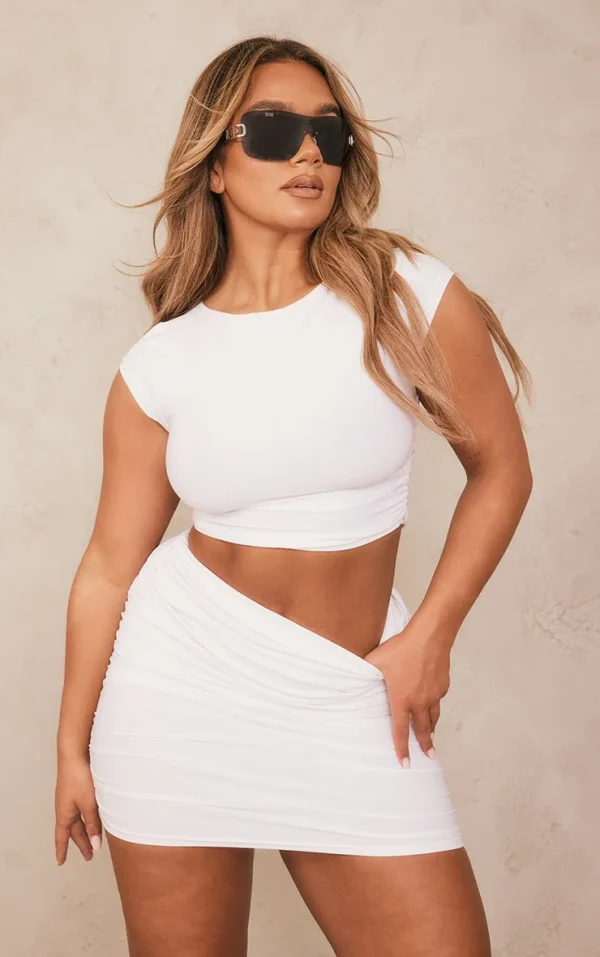 Shape White Slinky Ruched Side T Shirt