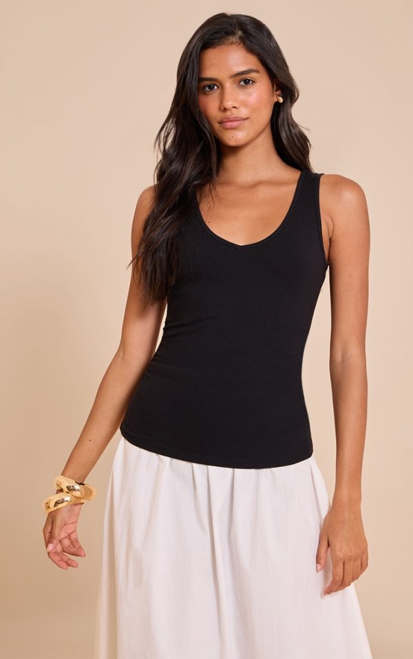 Black Soft Cotton V Neck Vest Top