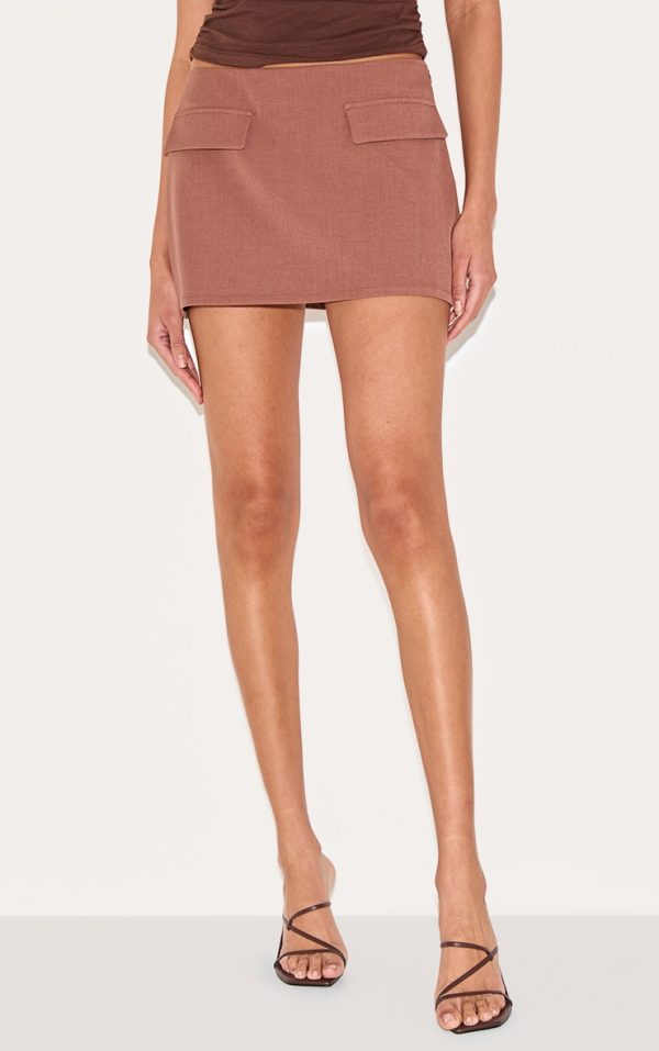 Chocolate Pocket Detail Structured Tailored Woven Mini Skirt