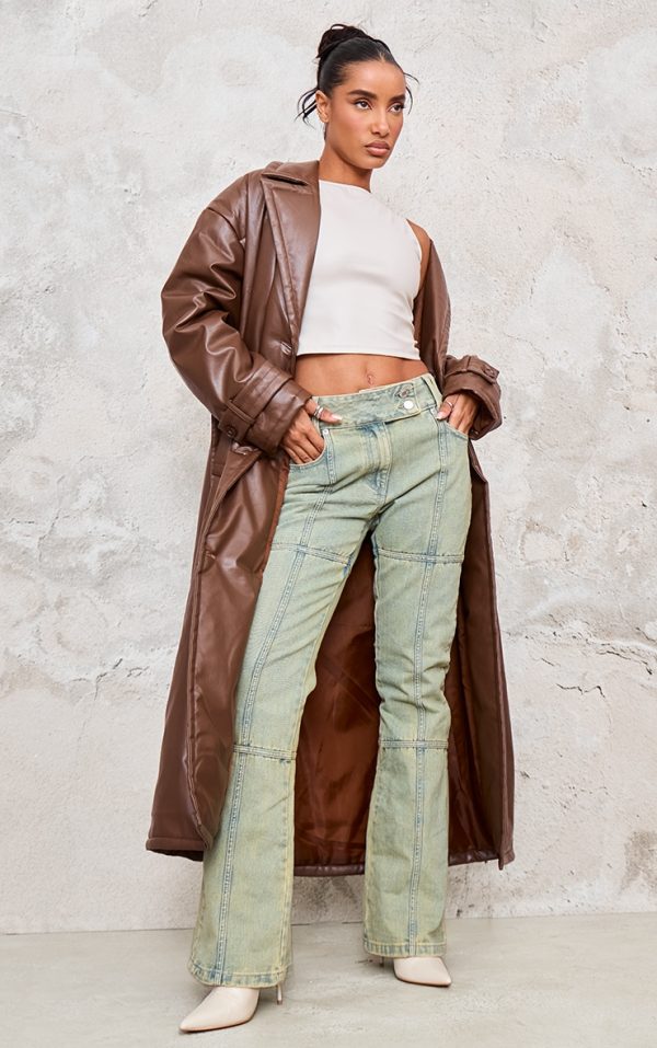 Cappuccino Coated Puffed Maxi Trench Coat
