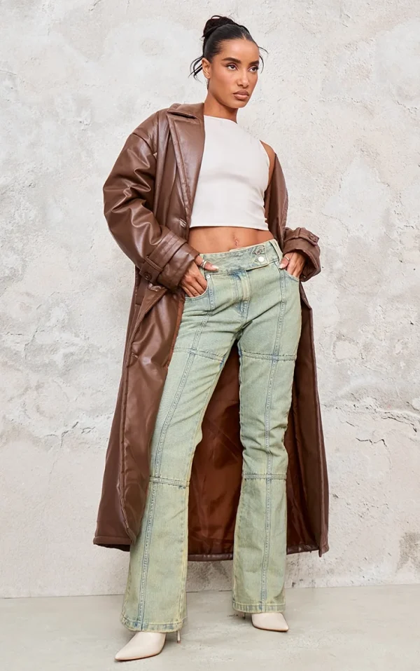 Cappuccino Coated Puffed Maxi Trench Coat