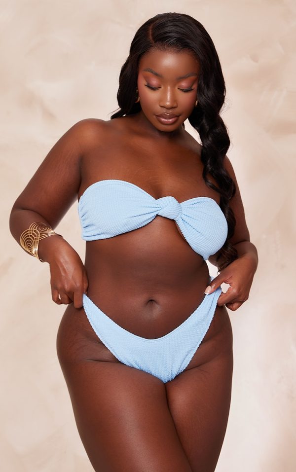Plus Blue Ribbed Bikini Bottoms