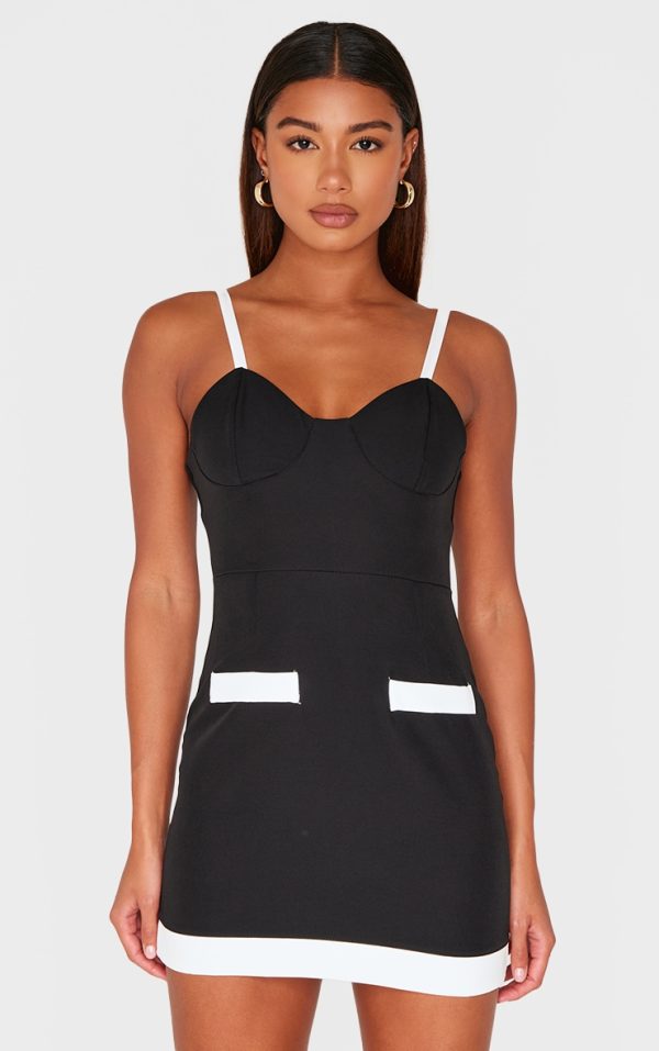 Black Contrast Pocket Detail Mini Dress
