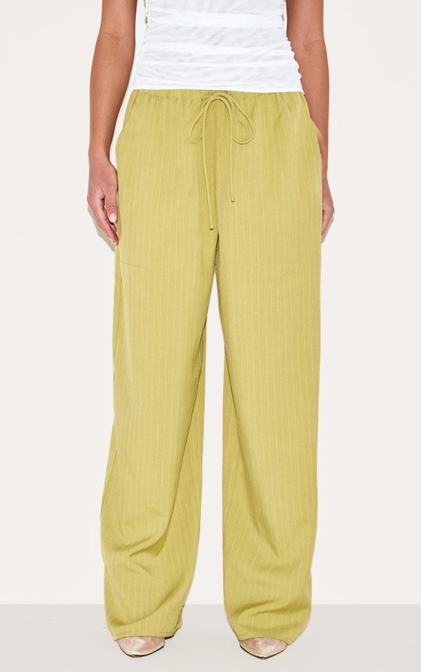 Sage Olive Pinstripe Woven Drawstring Low Rise Relaxed Pants
