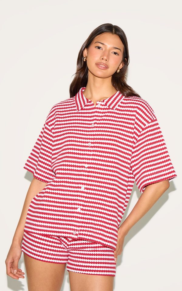 Red Stripe Textured Stripe Hotpants