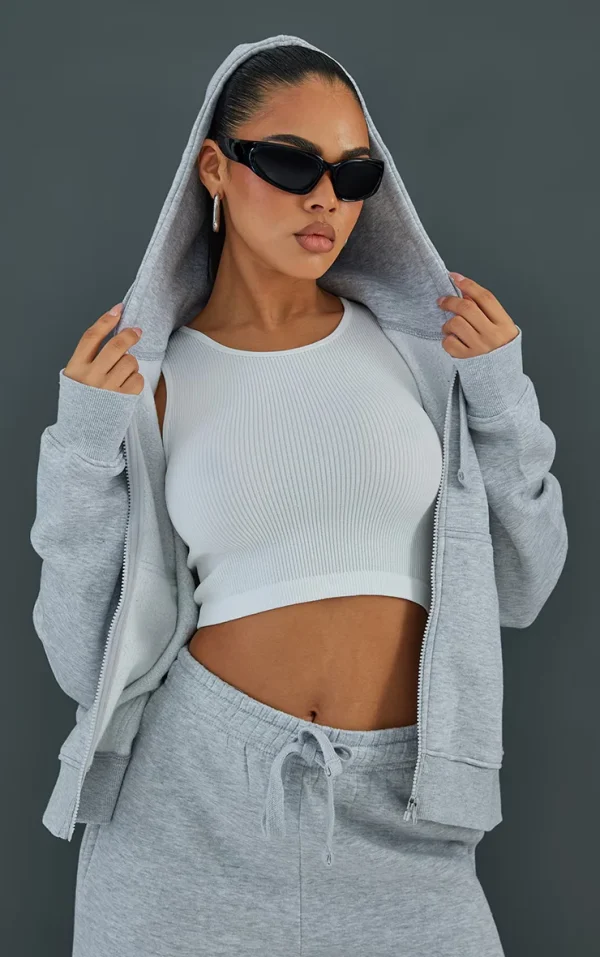 Ash Grey Oversized Hooded Zip Up Sweat Hoodie