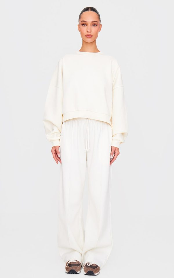 Cream Pintuck Drawstring Straight Leg Sweatpants