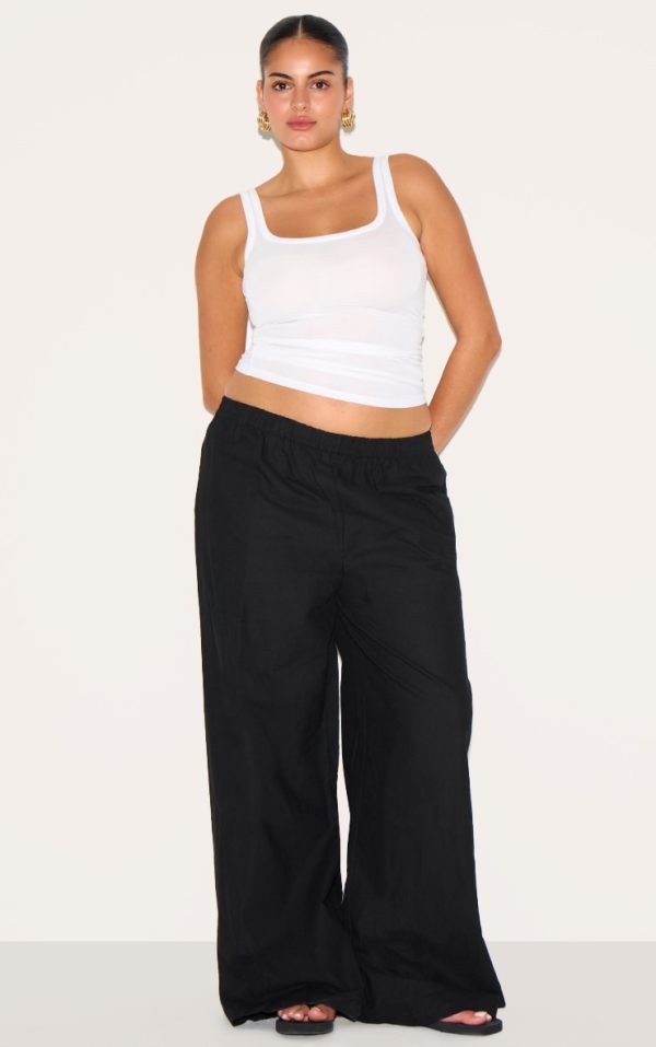 Plus Black Elasticated Waist Straight Leg Pants