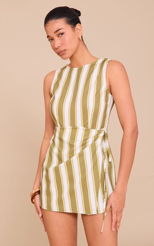 Sage Stripe Wrap Front Romper