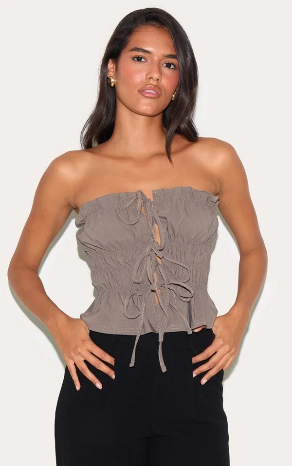 Taupe Bengaline Ruched Bandeau