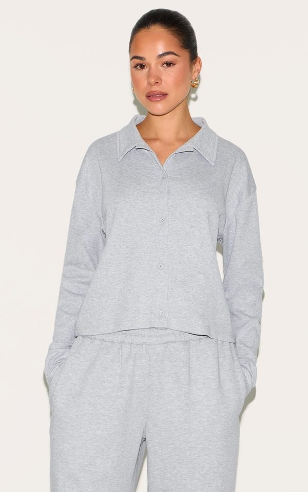 Grey Marl Cropped Boxy Collared Sweat